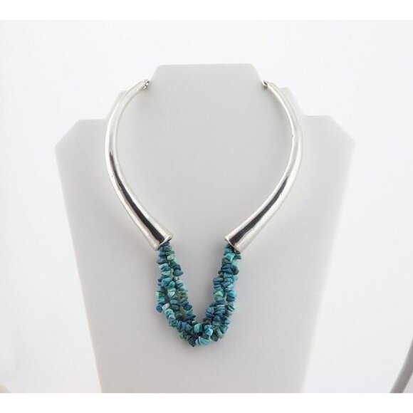 Sterling Silver Turquoise Bead Necklace 26 inch chain - Picture 5 of 7